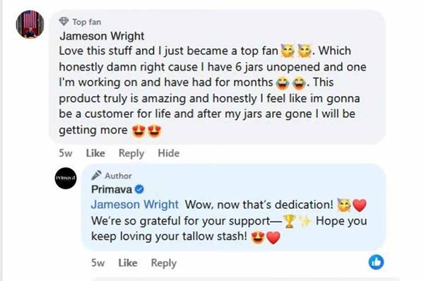 Customer review on Facebook