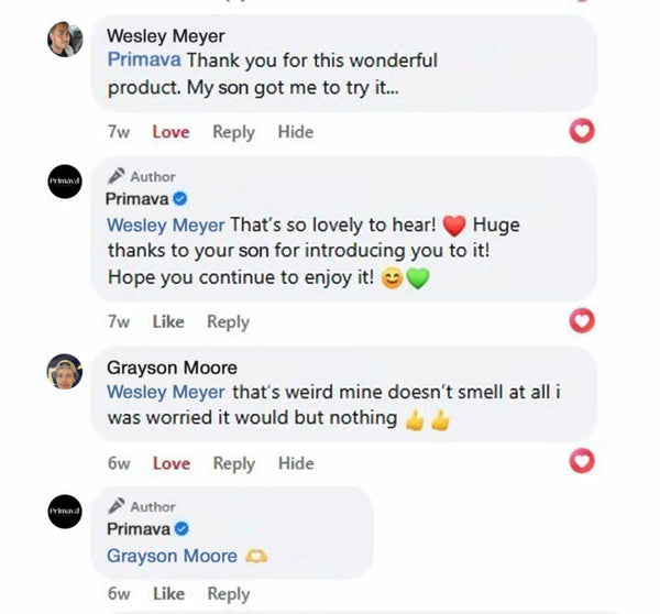 Customer review on Facebook