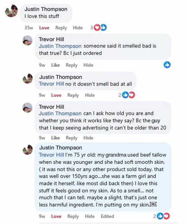 Customer review on Facebook